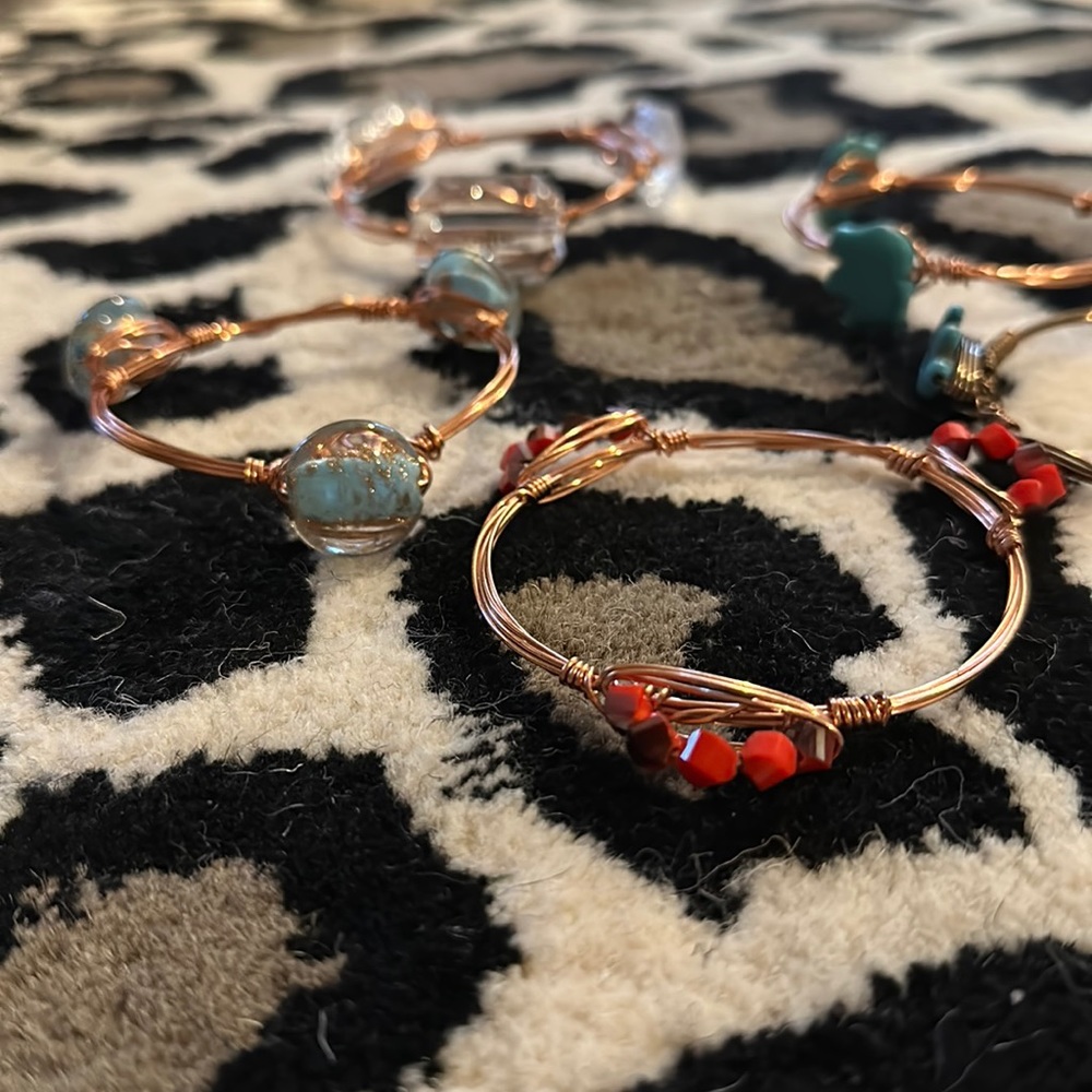 5 Stackable Wire Wrapped Bangle Bracelets Rose Go… - image 5